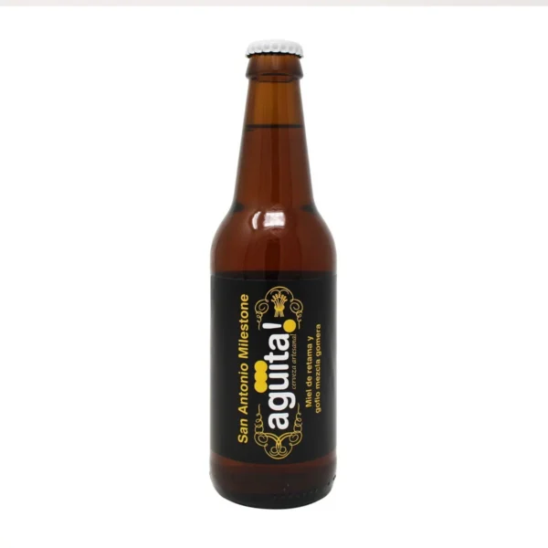 Cerveza artesanal con gofio y miel de Canarias San Antonio Milestone Botella San Antonio Milestone Belgian Blonde Ale con ingredientes canarios Cerveza con gofio gomero y miel del Teide